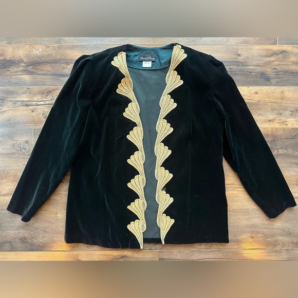David Rose Jackets & Blazers - Vintage David Rose Green Velvet Jacket Gold Trim Shoulder Pads USA Large